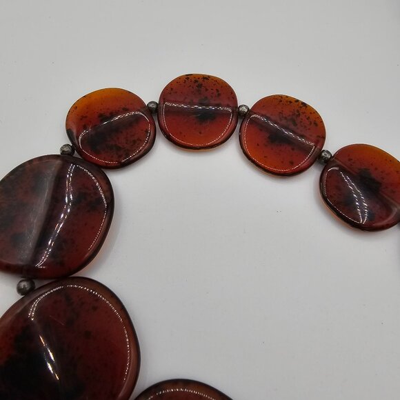 VTG Talbot's Womens 20" Rootbeer Flat Round Plastic Beaded Short Necklace MCM - Picture 8 of 13